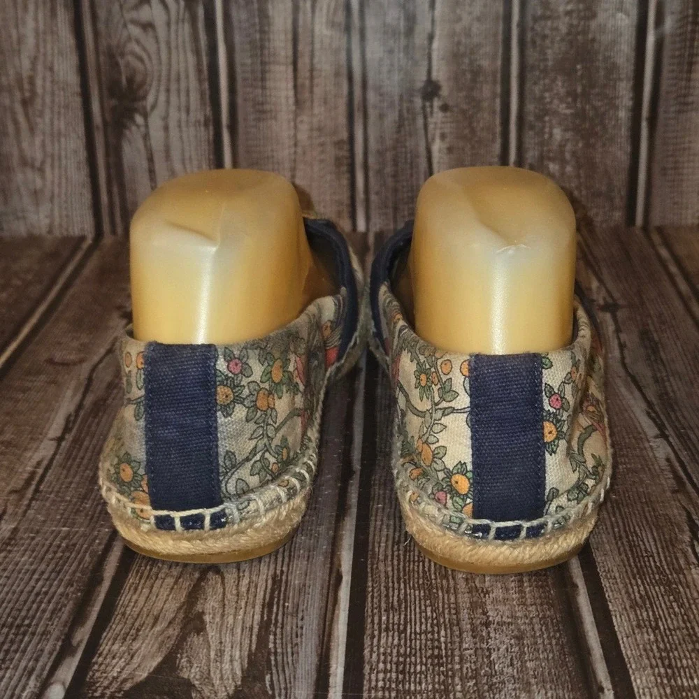 Sz 7.5 Womens Tory Burch Weston Espadrille Blue Bird Floral Print Canvas Shoes - Picture 4 of 7